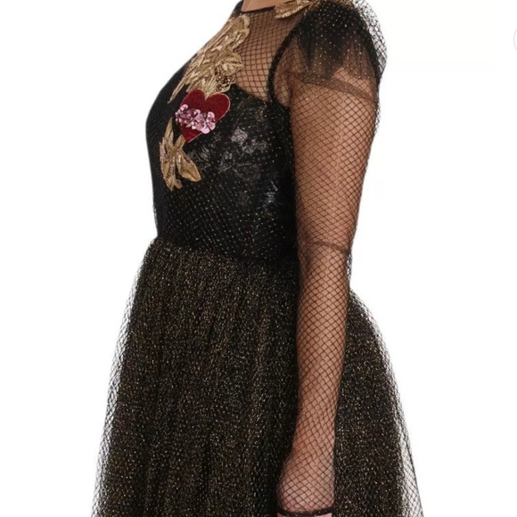 Dolce & Gabbana Black Gold Crystal Heart A-line Dress IT38 XS - Picture 10 of 10
